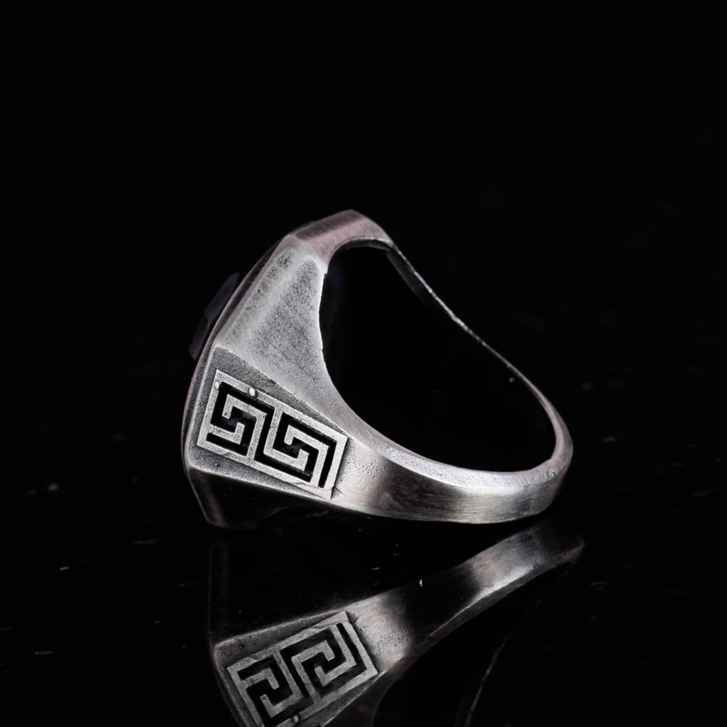 Natural Stone Ring - 925 Sterling Silver Handmade Men's Ring (Smoky Quartz) — 7