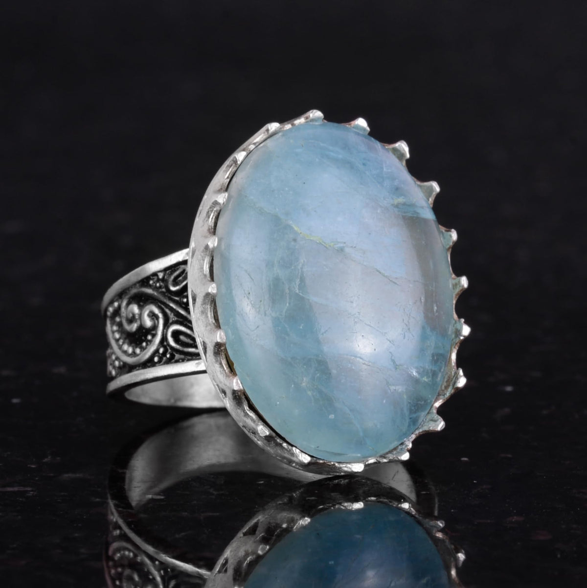 Natural Aquamarine Stone Ring - 925 Sterling Silver Handmade Ring — 5