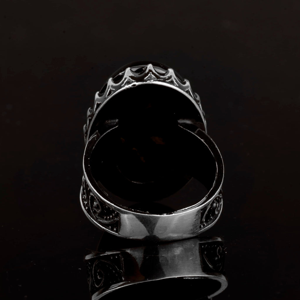 Natural Agate Stone Ring, 925 Sterling Silver Men's Ring — 7