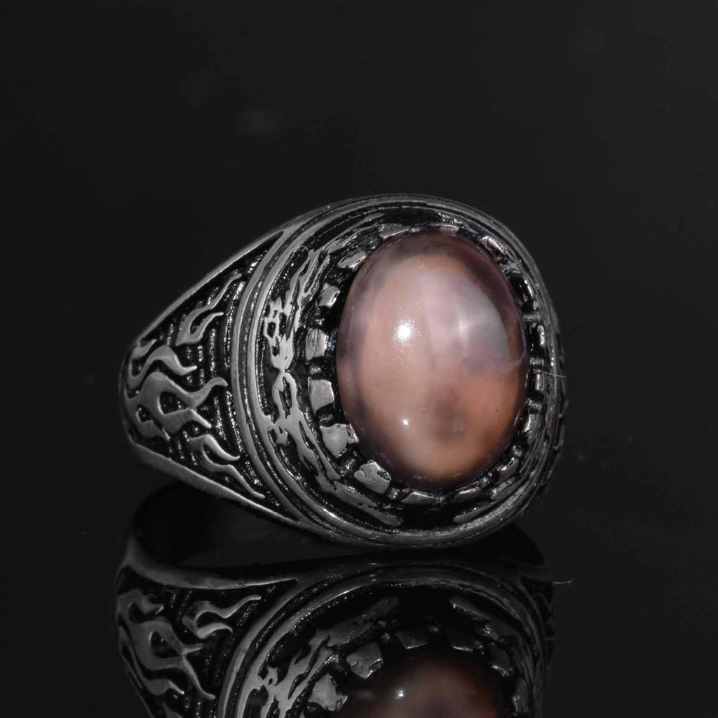 KAMBO Natural Opal 925 Sterling Silver Men's Ring – Fire-Inspired Side Design Handmade Statement Ring (Style-4) — 6