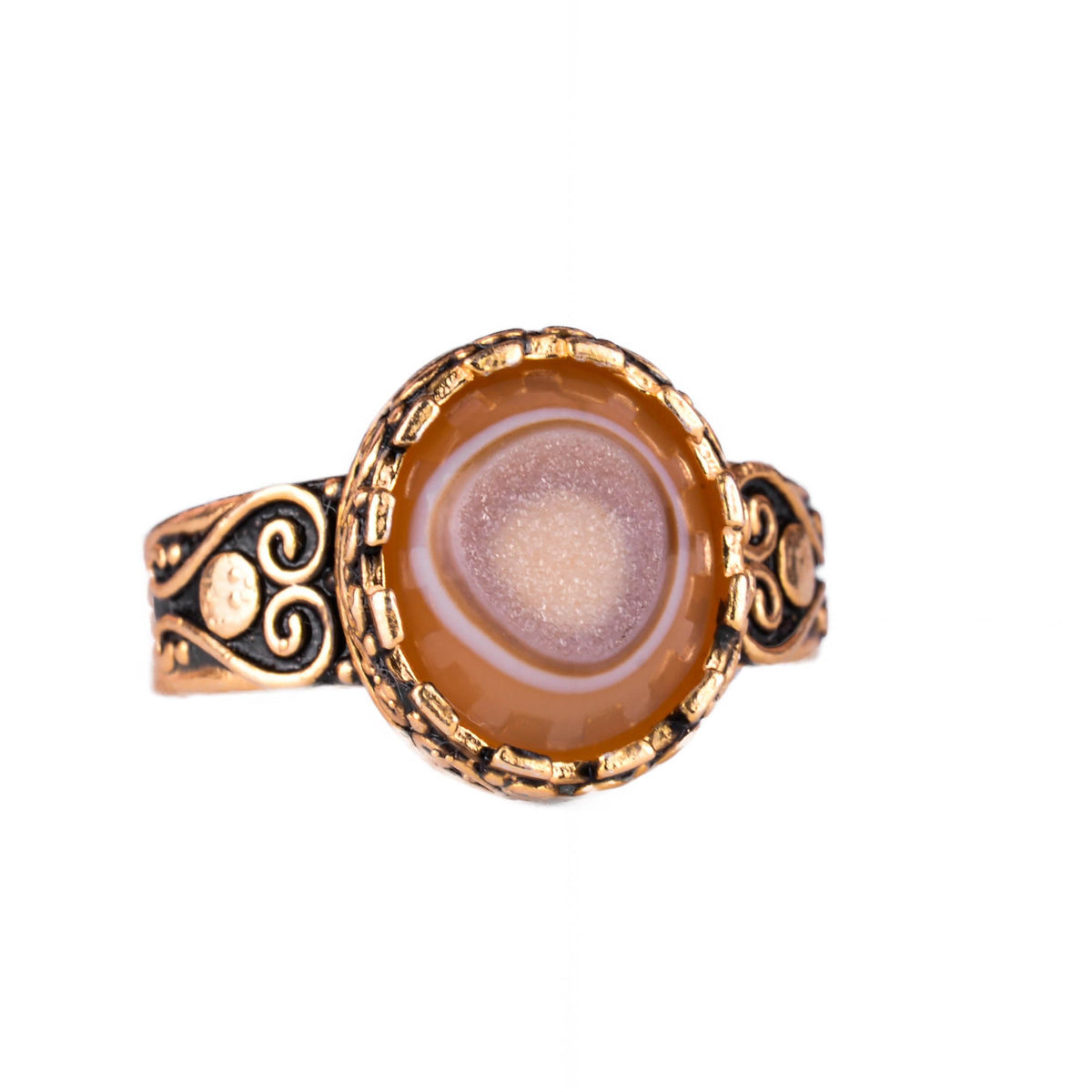 925 Sterling Silver, Natural Druzy Quartz Stone Handmade Women's Ring (Brown)