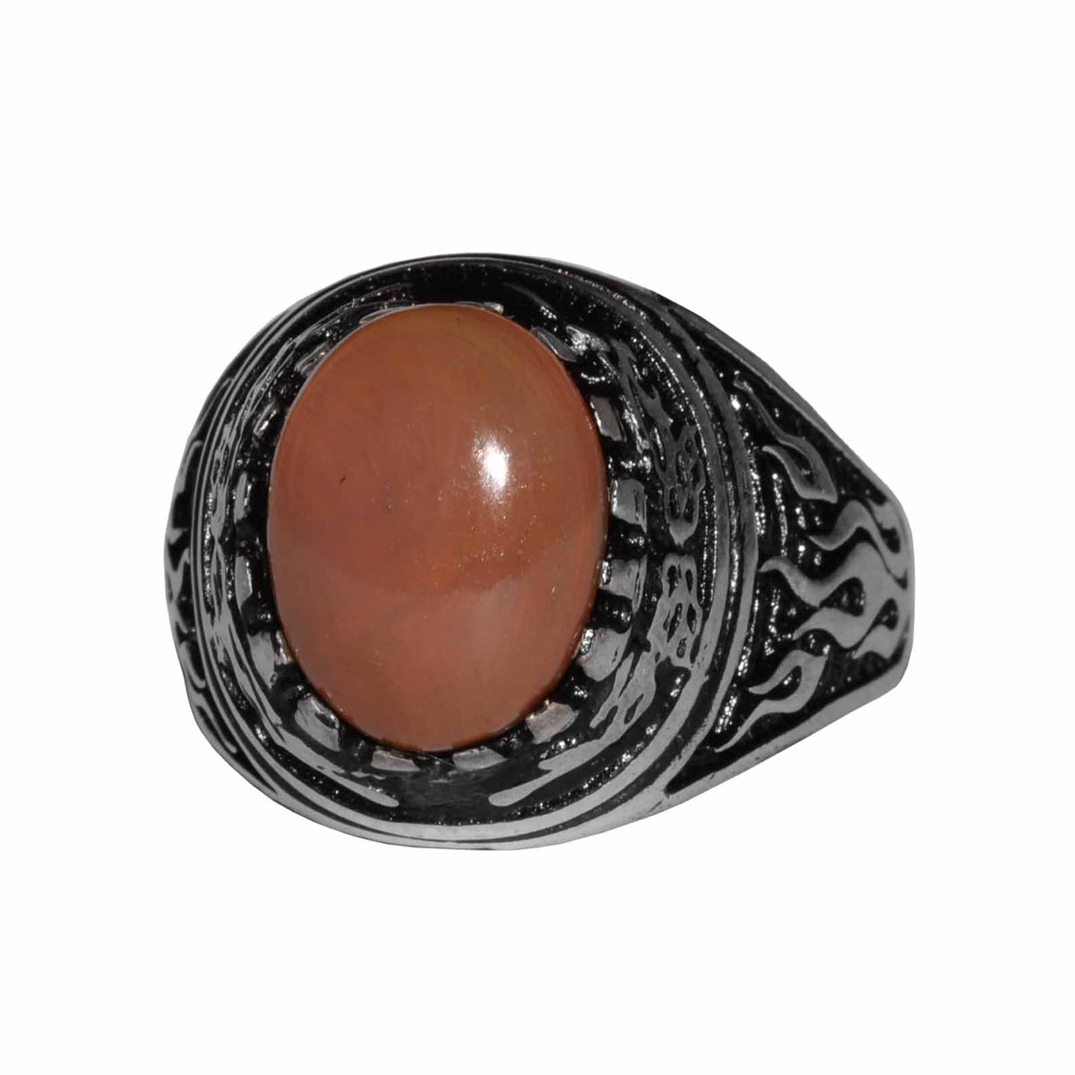 KAMBO Natural Opal 925 Sterling Silver Men's Ring – Fire-Inspired Side Design Handmade Statement Ring (Style-8)