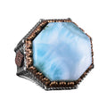 Natural Larimar Stone Octagonal Ring - Handmade 925 Sterling Silver Jewelry