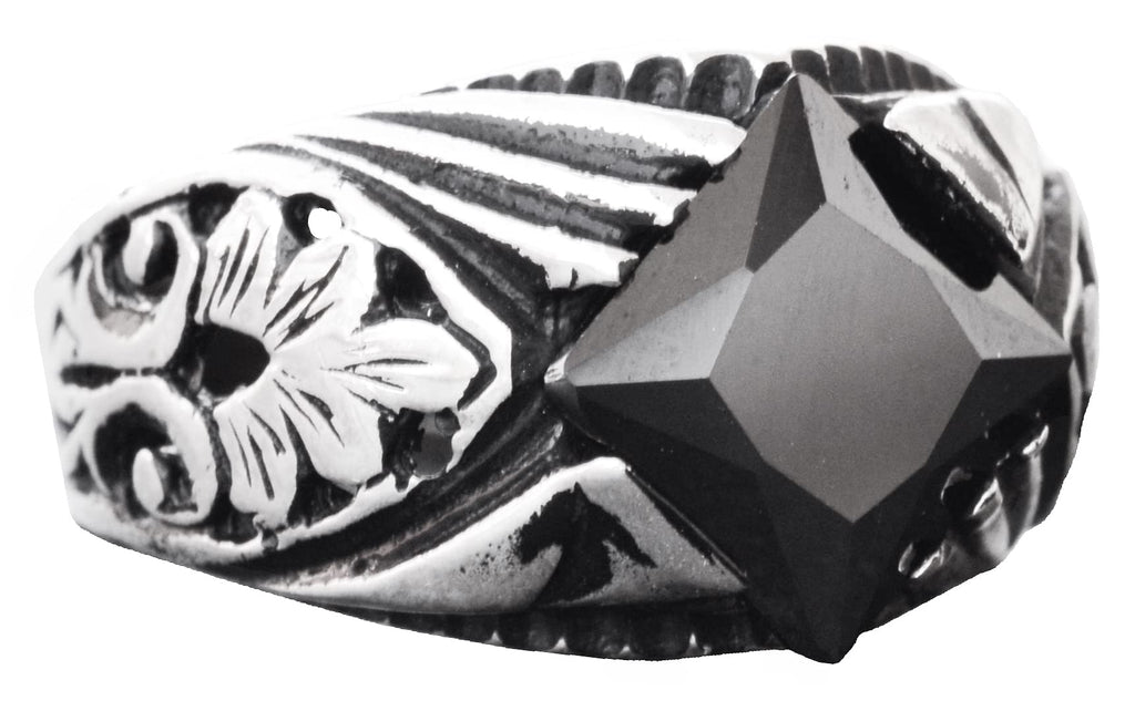 Handcrafted 925 Sterling Silver Men's Ring with Natural Obsidian Stone, Intricate Floral Design, Perfect for Scorpio, Unique Wedding Ring