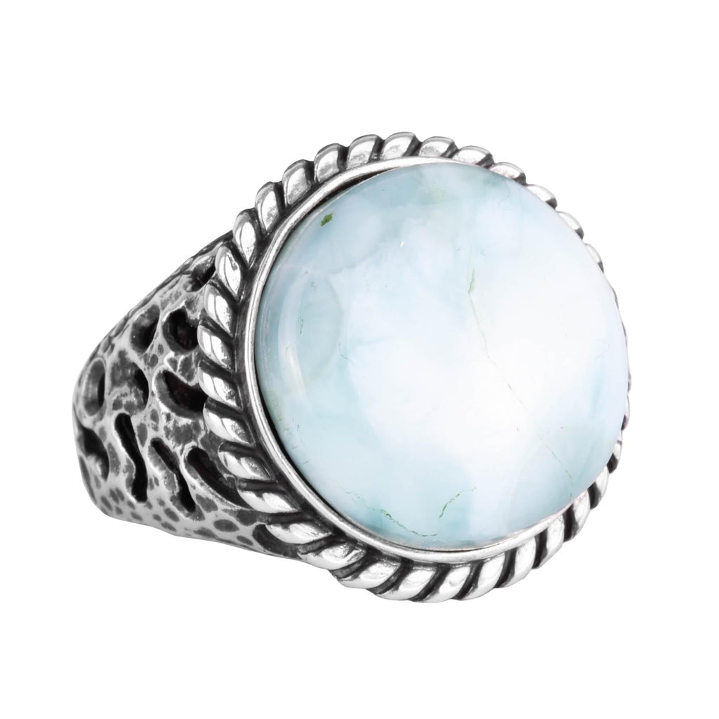 Natural Stone Ring - 925 Sterling Silver Men's Ring with Larimar