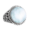 Natural Stone Ring - 925 Sterling Silver Men's Ring with Larimar