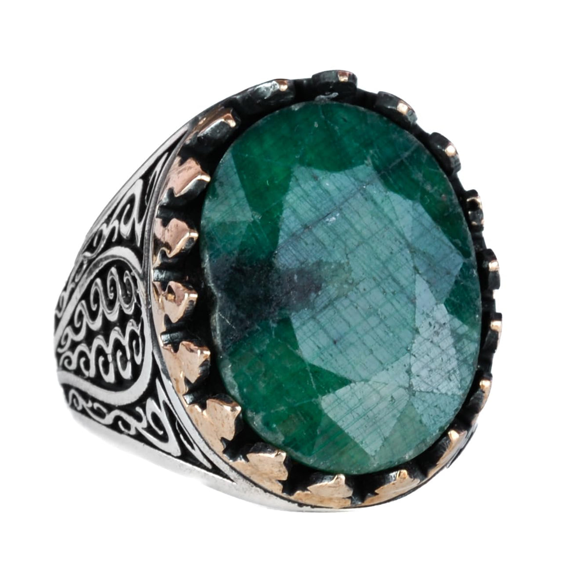 925 Sterling Silver Men's Ring - Handmade Elegance with Emerald Stone