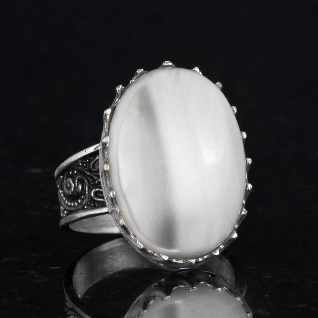Natural Oyster Shell Stone Ring - 925 Sterling Silver Handmade Ring — 5