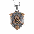 KAMBO 925 Sterling Silver Viking Shield Necklace for Men – Twin Dragon Knot Amulet – Scandinavian Mythology Protection Jewelry (Silver Gold Plated)