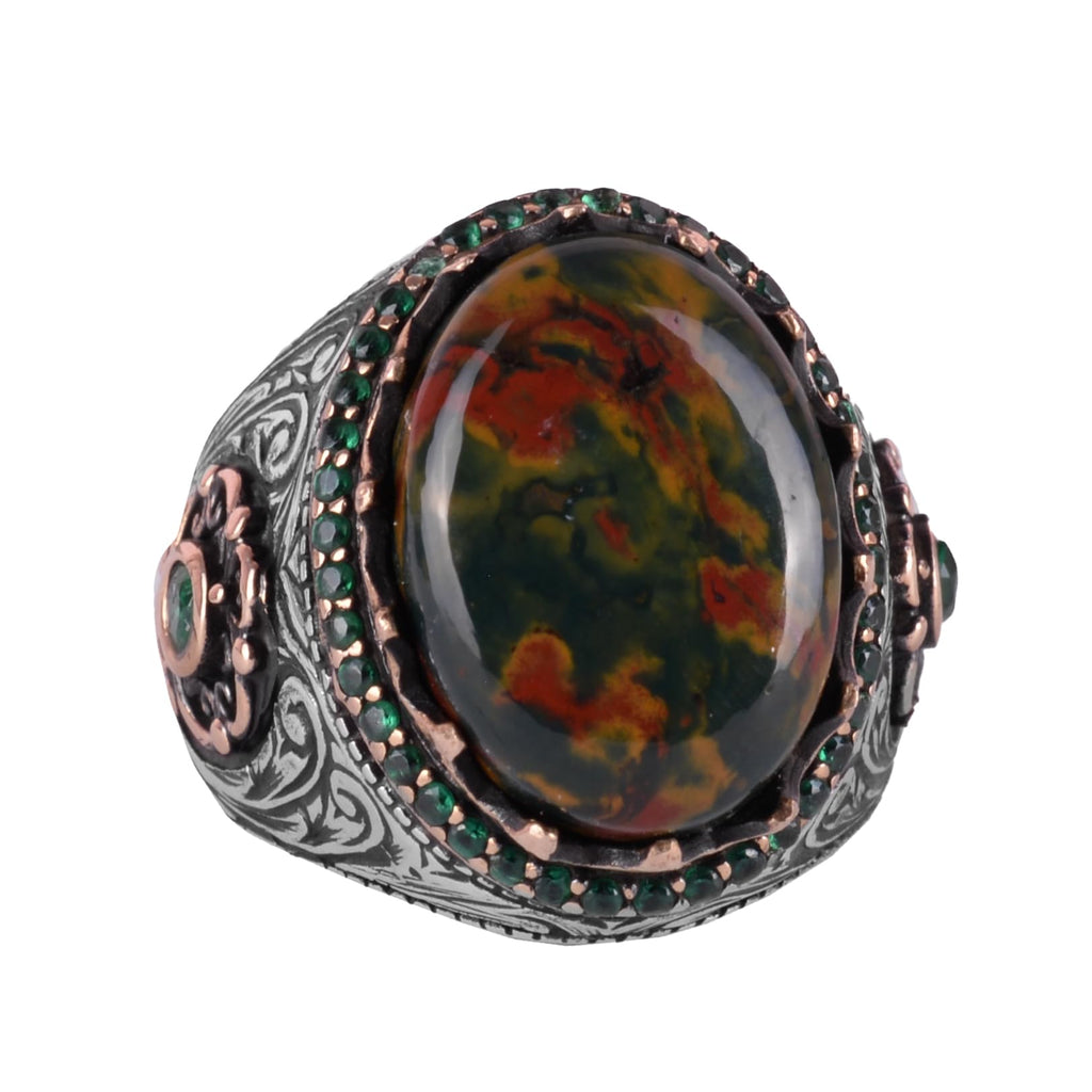 Natural Bloodstone Ring - 925 Sterling Silver Handcrafted Ring