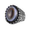 KAMBO Natural Yemen Agate Stone Ring – 925 Sterling Silver Decorative Men's Ring – Handmade Vintage Statement Ring (Yemen Agate-10)