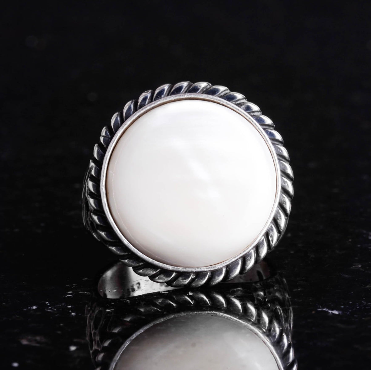Real Natural Mother of Pearl Stone Ring - 925 Sterling Solid Silver Men's Ring — 3