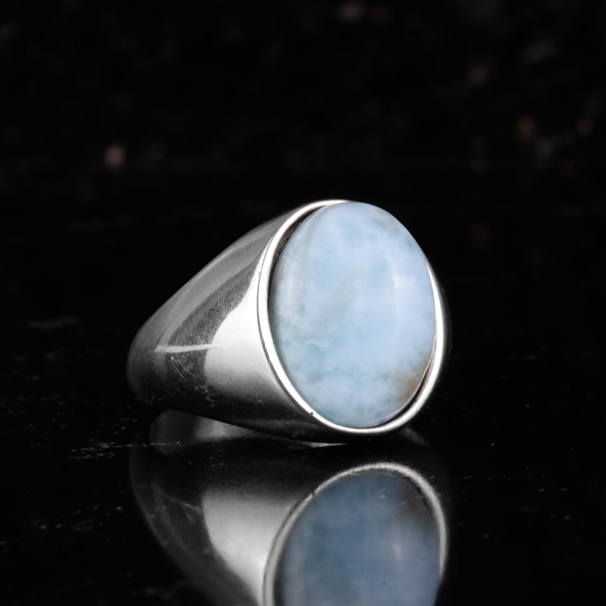 KAMBO Natural Men's Ring – 925 Sterling Silver Minimalist Oval Stone Ring – Handmade Classic Statement Jewelry (Larimar) — 6