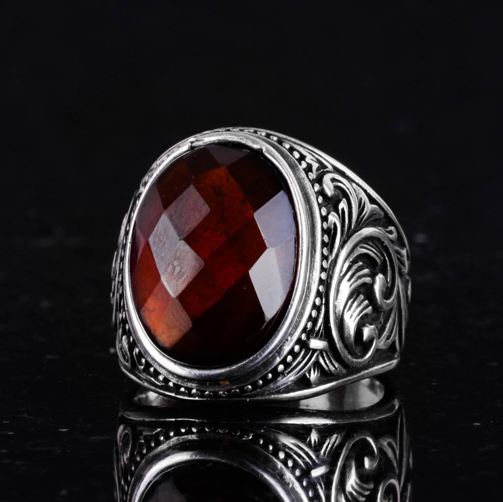 Handmade Garnet Stone Ring - 925 Sterling Silver Men's Ring — 5
