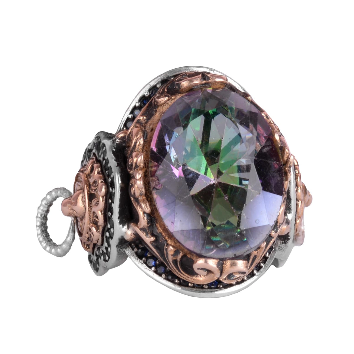 Artificial Mystic Topaz Stone Ring, Lion Head Men's Ring, 925 Sterling Silver Ring, Designer Silver Men's Ring