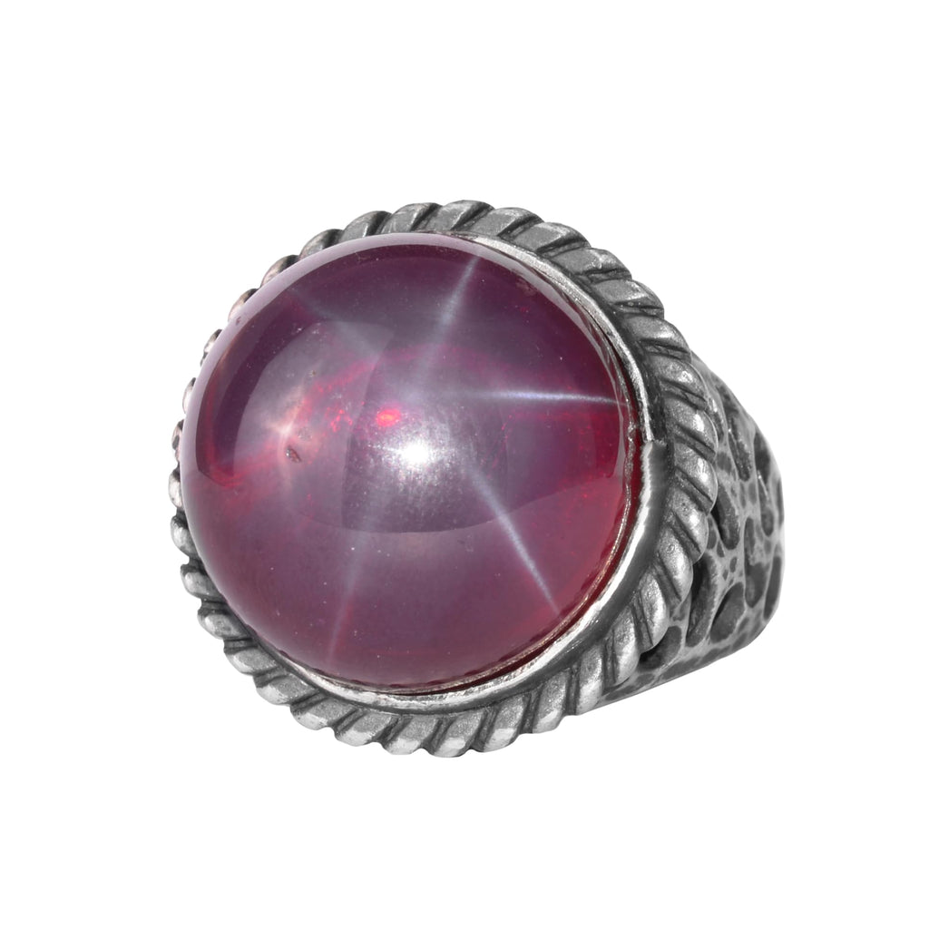 KAMBO Star Ruby Men's Ring 925 Sterling Silver – Round Natural Stone Vintage Statement Ring for Men