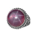 KAMBO Star Ruby Men's Ring 925 Sterling Silver – Round Natural Stone Vintage Statement Ring for Men