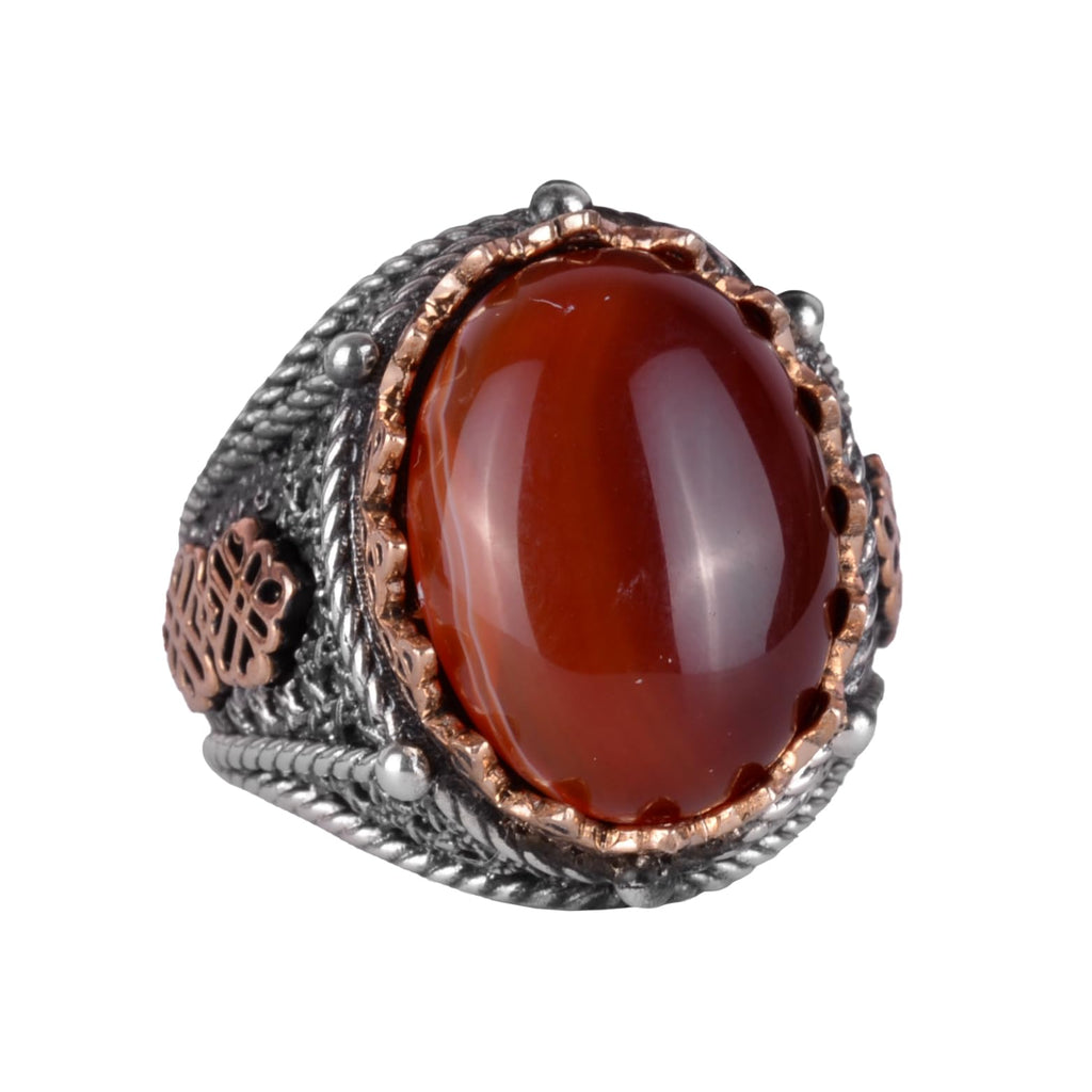 Handcrafted Natural Red Agate Stone Ring, 925 Sterling Silver (Model-2)