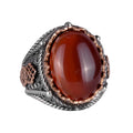 Handcrafted Natural Red Agate Stone Ring, 925 Sterling Silver (Model-2)