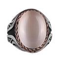 925 Sterling Silver Ring - Silver Ring with Synthetic Stone - Handmade Ring (White Cat's Eye)