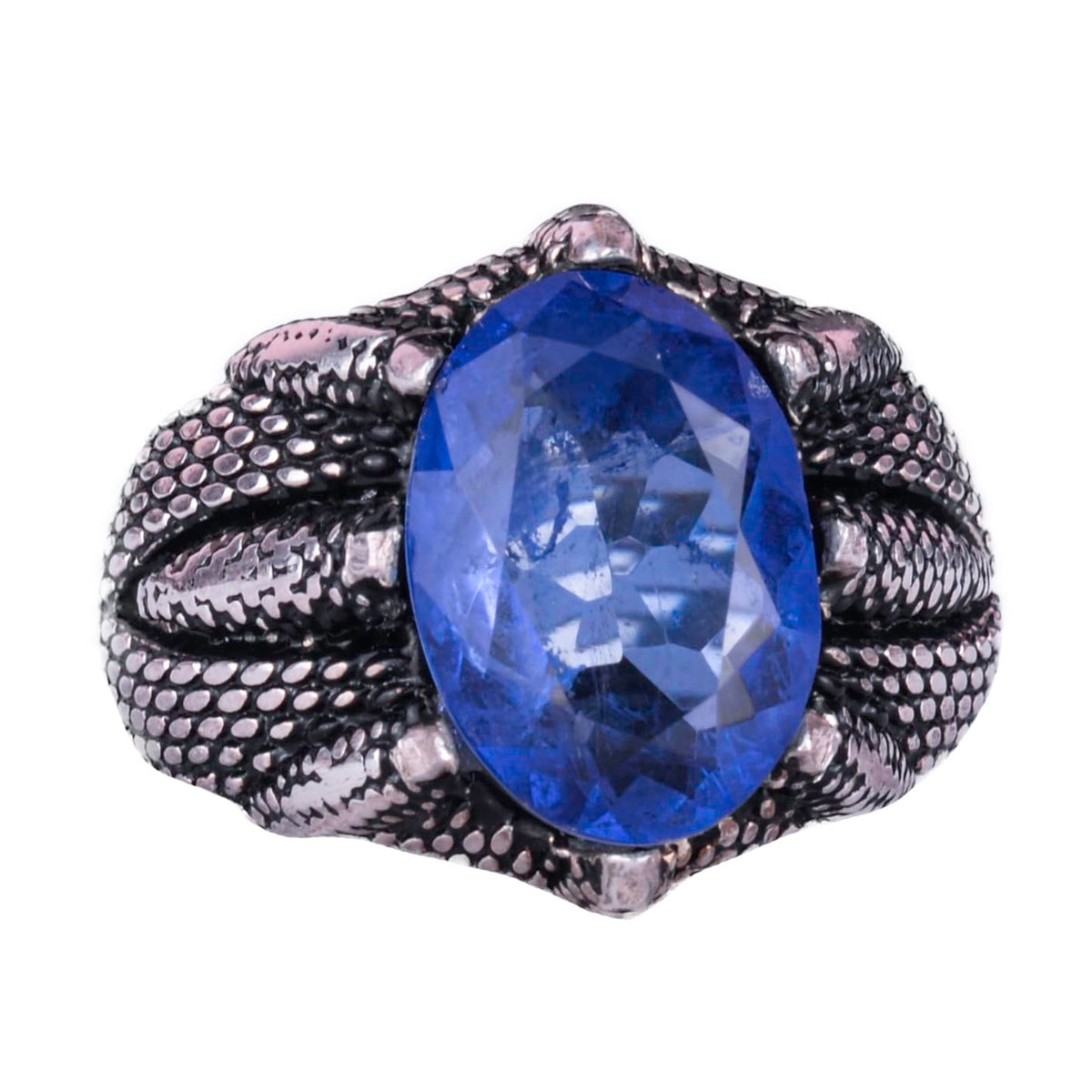 Silver Claw Ring with Dark Blue Paraiba Stone – Handmade Ring for Aquarius