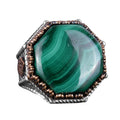 Natural Malachite Stone Octagonal Ring - Handcrafted 925 Sterling Silver Jewelry
