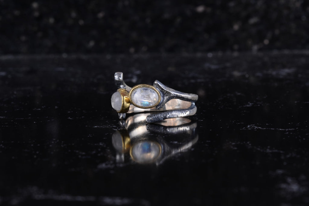 KAMBO Natural Moonstone Women's Ring 925 Sterling Silver Adjustable Open Ring Handmade Minimalist Design — 5