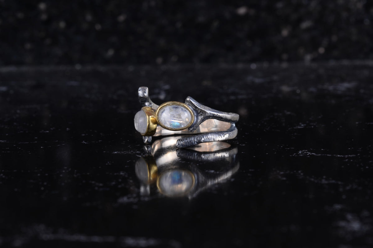 KAMBO Natural Moonstone Women's Ring 925 Sterling Silver Adjustable Open Ring Handmade Minimalist Design — 5