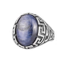 KAMBO Natural Kyanite Stone Men's Ring 925 Sterling Silver – Oval Cabochon Handmade Vintage Statement Ring