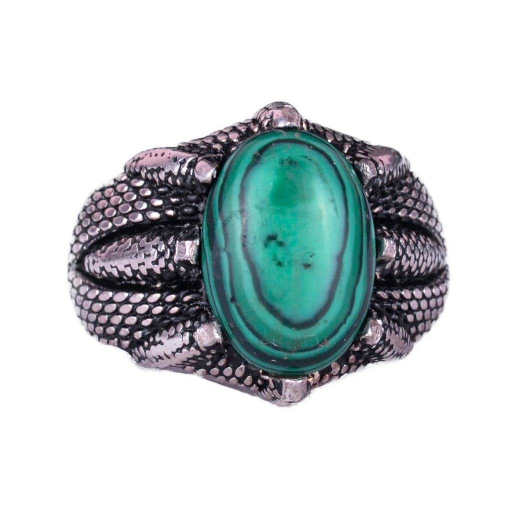 925 Sterling Silver Men's Ring, Natural Stone, Handmade Vintage Design Claw Ring (Malachite)