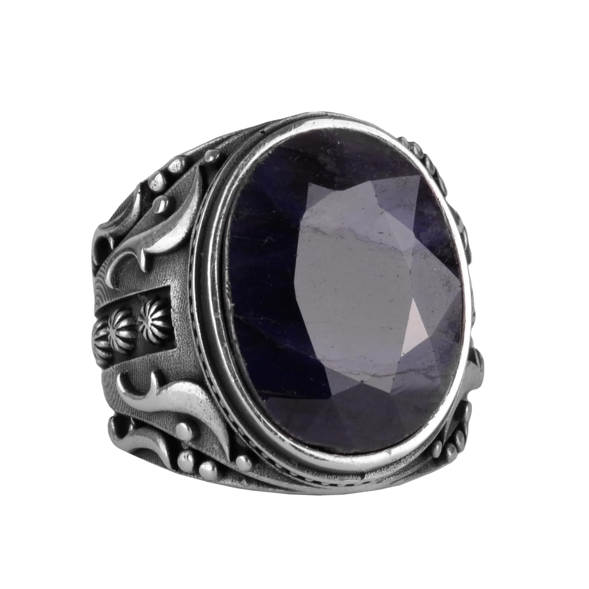 Natural Sapphire Stone Ring, 925 Sterling Silver Ring, Designer Silver Men's Ring
