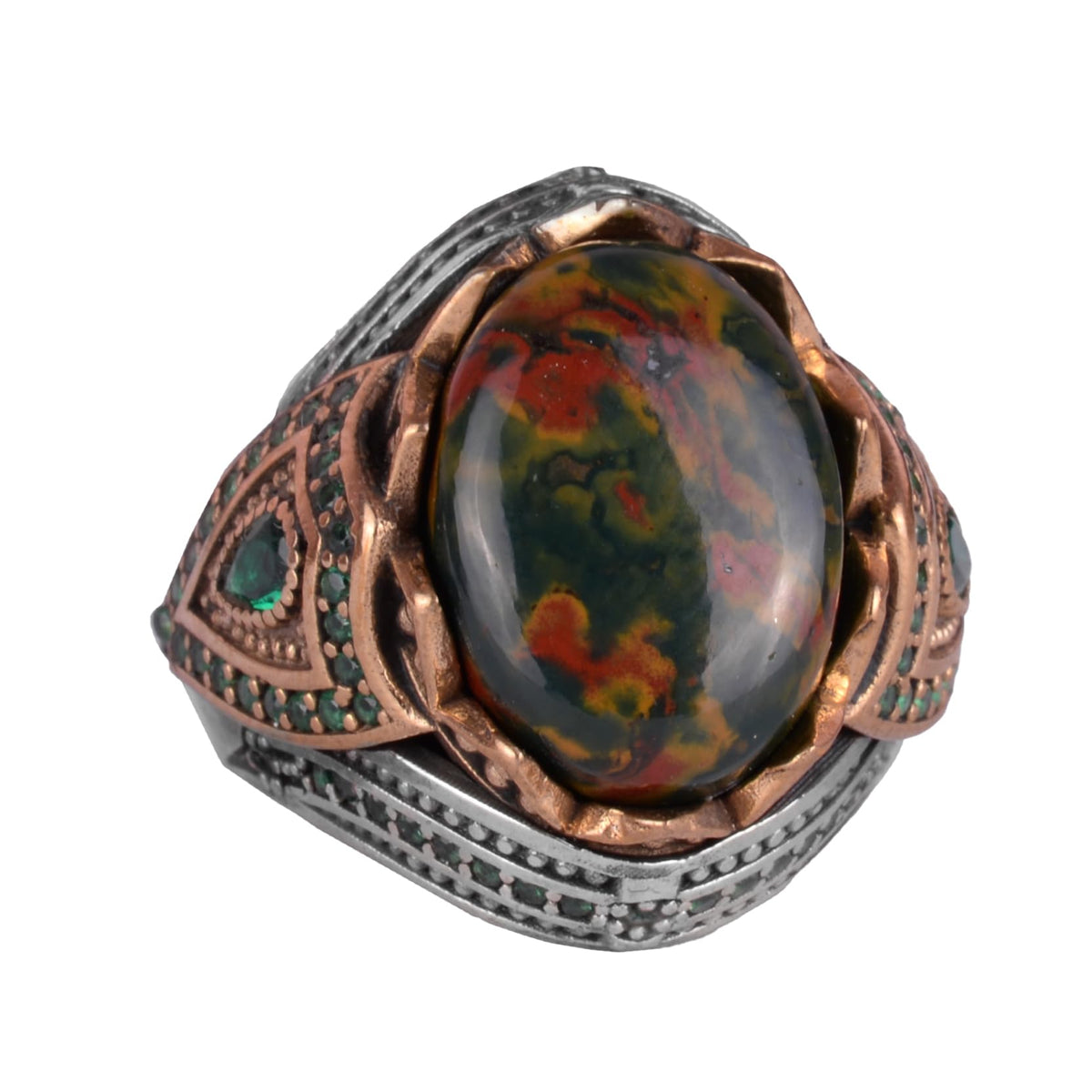 Natural Stone Handmade Ring - 925 Sterling Silver (Blood Stone)