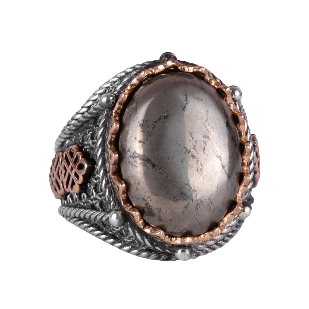 Real Natural Pyrite Stone Ring - 925 Sterling Silver Men's Ring