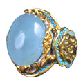 Natural Aquamarine Gold Plated Ring - 925 Sterling Silver Handmade Men's Jewelry