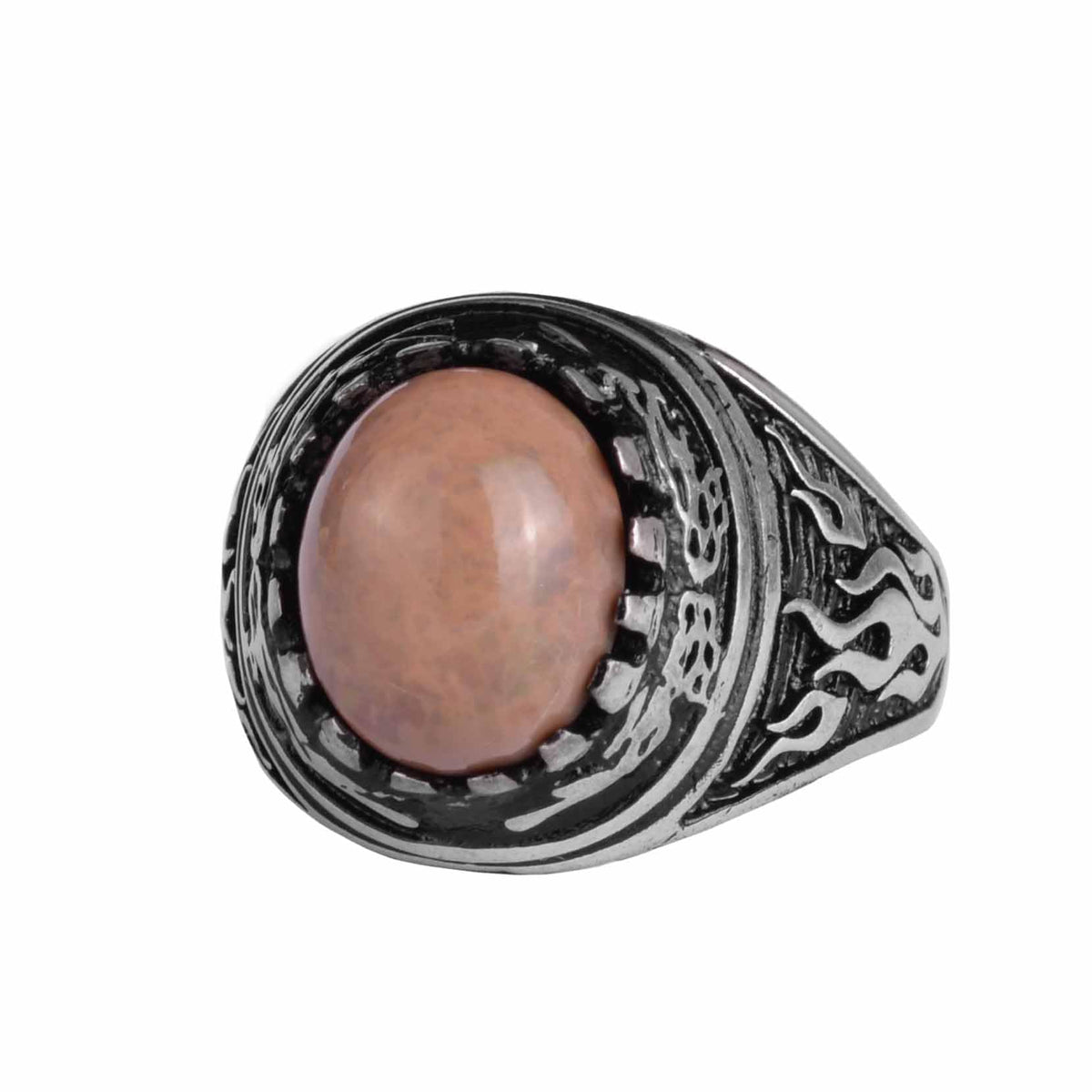 KAMBO Natural Opal 925 Sterling Silver Men's Ring – Fire-Inspired Side Design Handmade Statement Ring (Style-2)