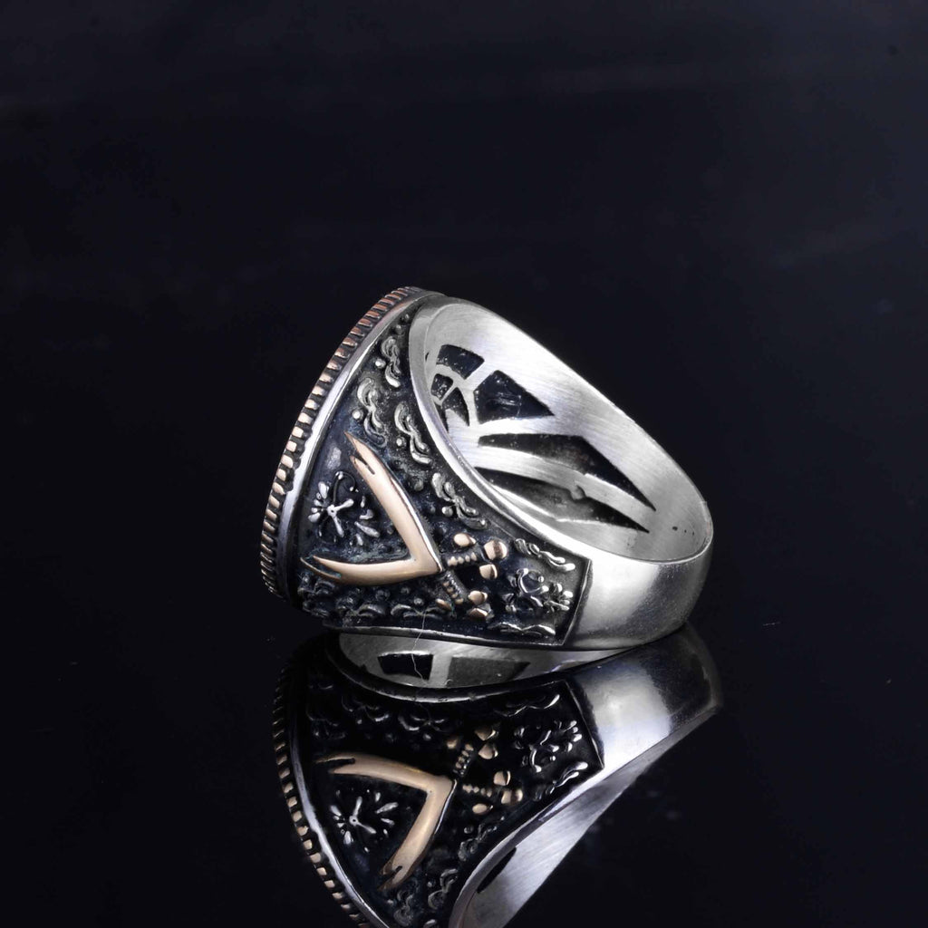 KAMBO 925 Sterling Silver Star of David Men's Ring - Bronze Detailed Hexagram Ring - Handmade Spiritual Protection Jewelry — 7