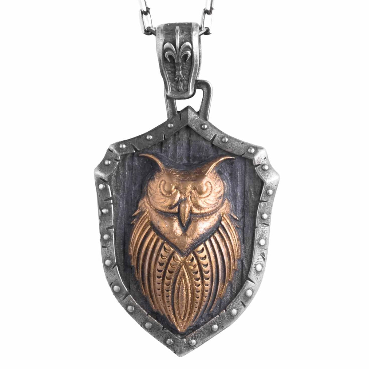 KAMBO 925 Sterling Silver Owl Shield Necklace – Handmade Amulet Necklace Symbolizing Wisdom, Protection, and Intuition (Silver Gold Plated)