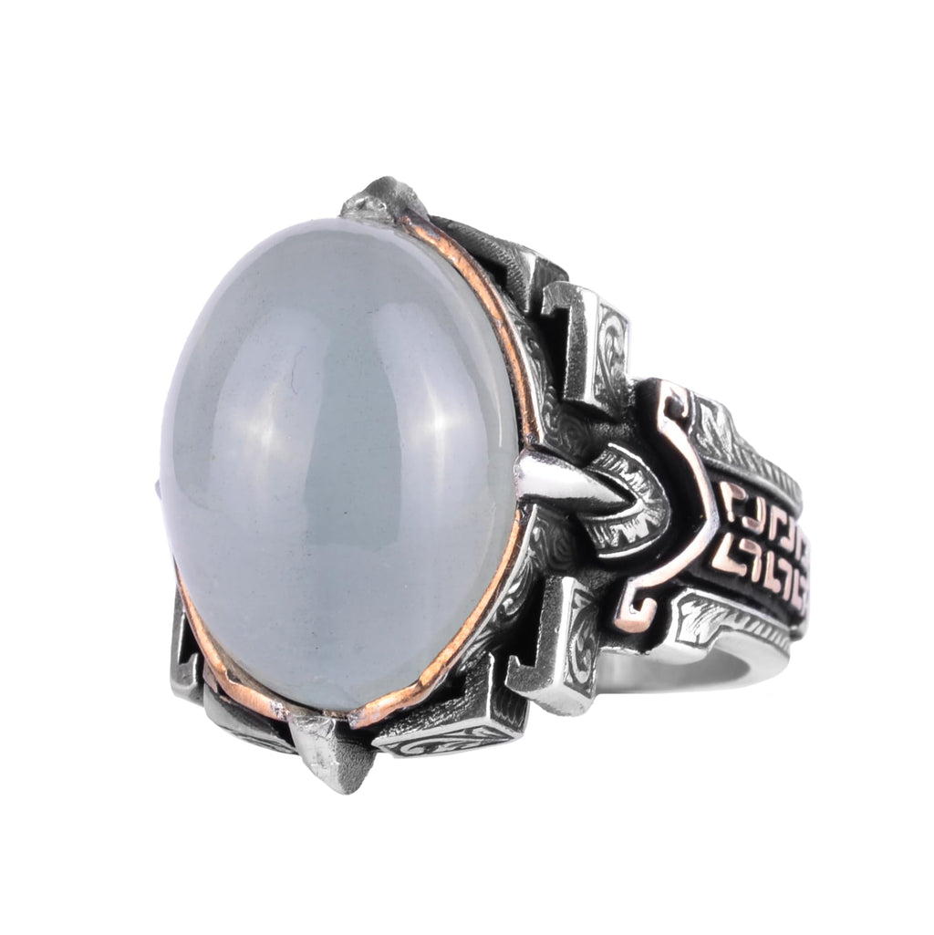 KAMBO Natural Stone Ring 925 Sterling Silver – Handmade Men's Statement Ring Healing Jewelry (Aquamarine)