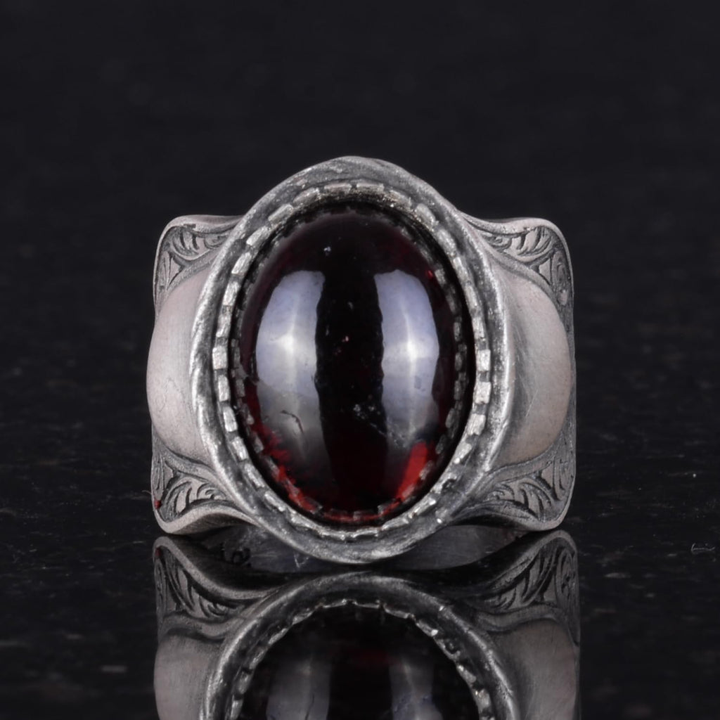Natural Stone Ring, 925 Sterling Silver Ring, Cabochon Garnet — 4