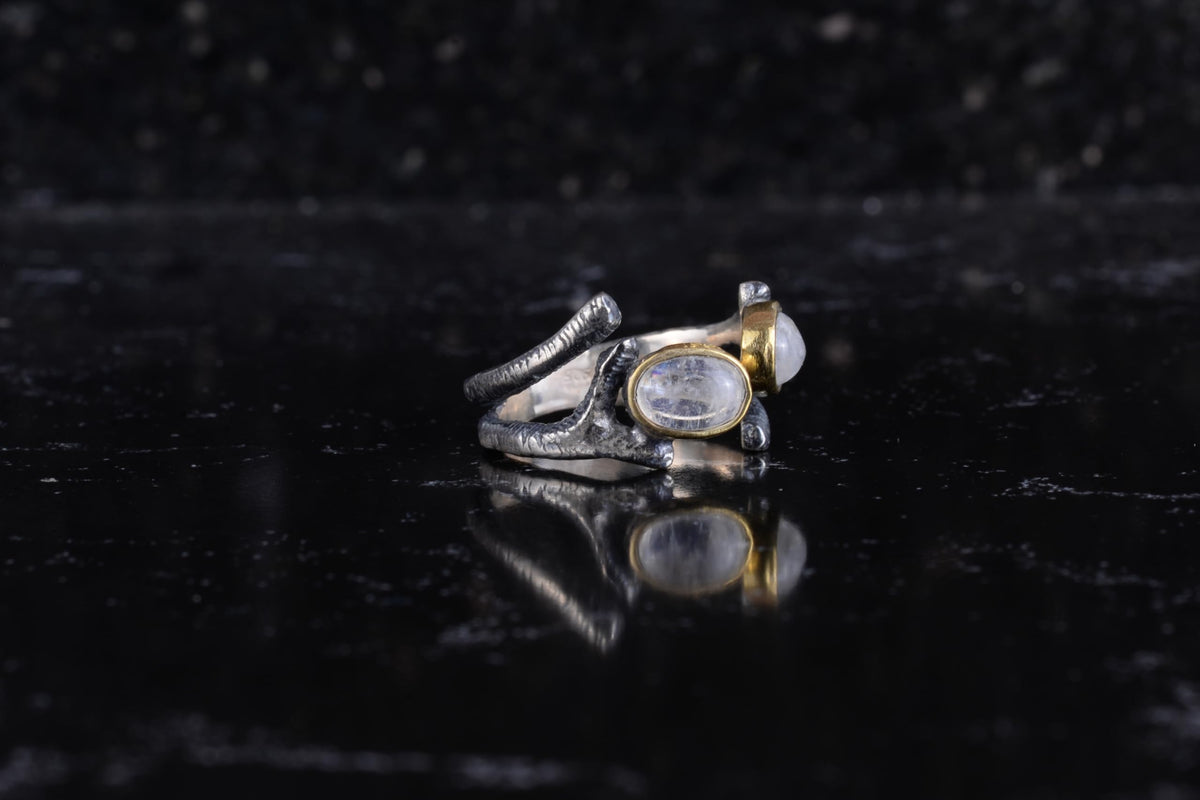 KAMBO Natural Moonstone Women's Ring 925 Sterling Silver Adjustable Open Ring Handmade Minimalist Design — 6
