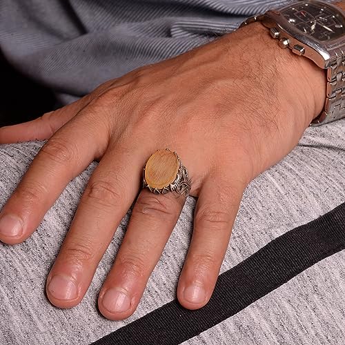 Natural Amber Stone, 925 Sterling Silver Men's Ring — 3