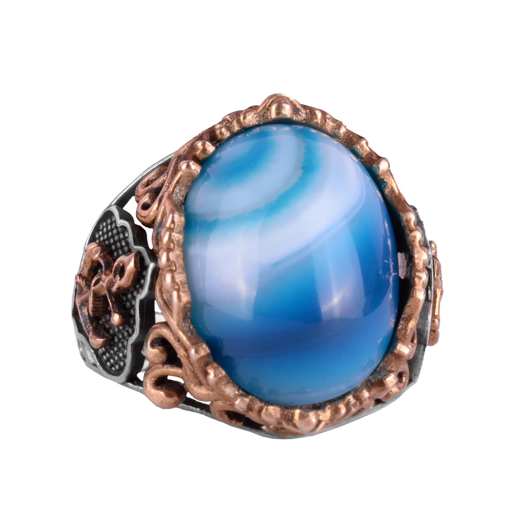 Natural Blue Agate Stone Ring (Model-2)