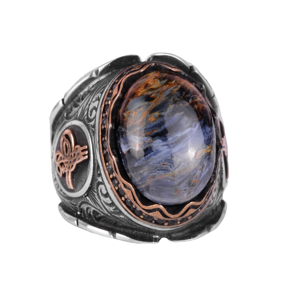 Natural Pietersite Stone Ring, 925 Sterling Silver Ring, Ottoman Tugra Silver Ring, Unique Ring