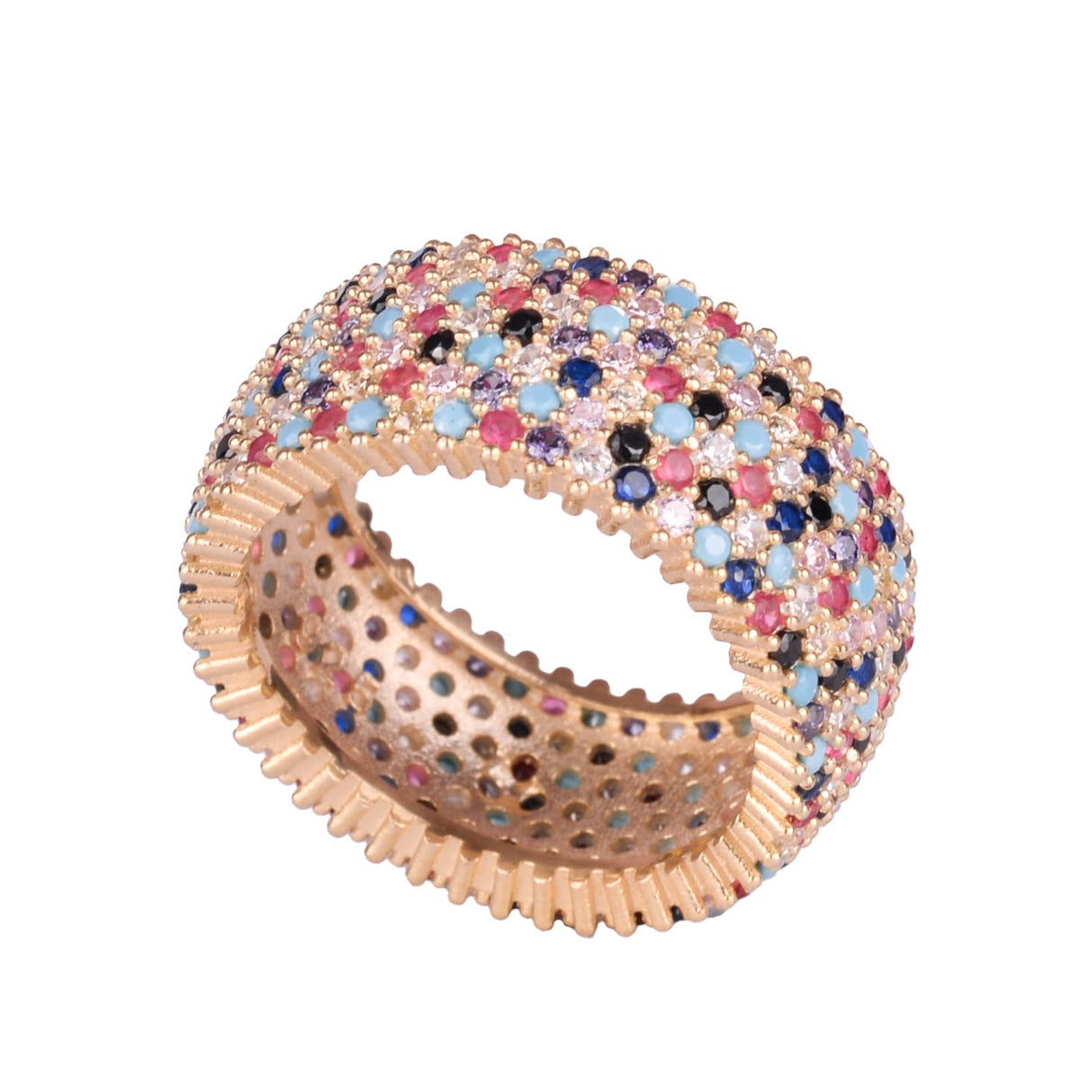 KAMBO 925 Sterling Silver Women's Wide Infinity Band – Pink Gold Plated Multicolored (Model-2)
