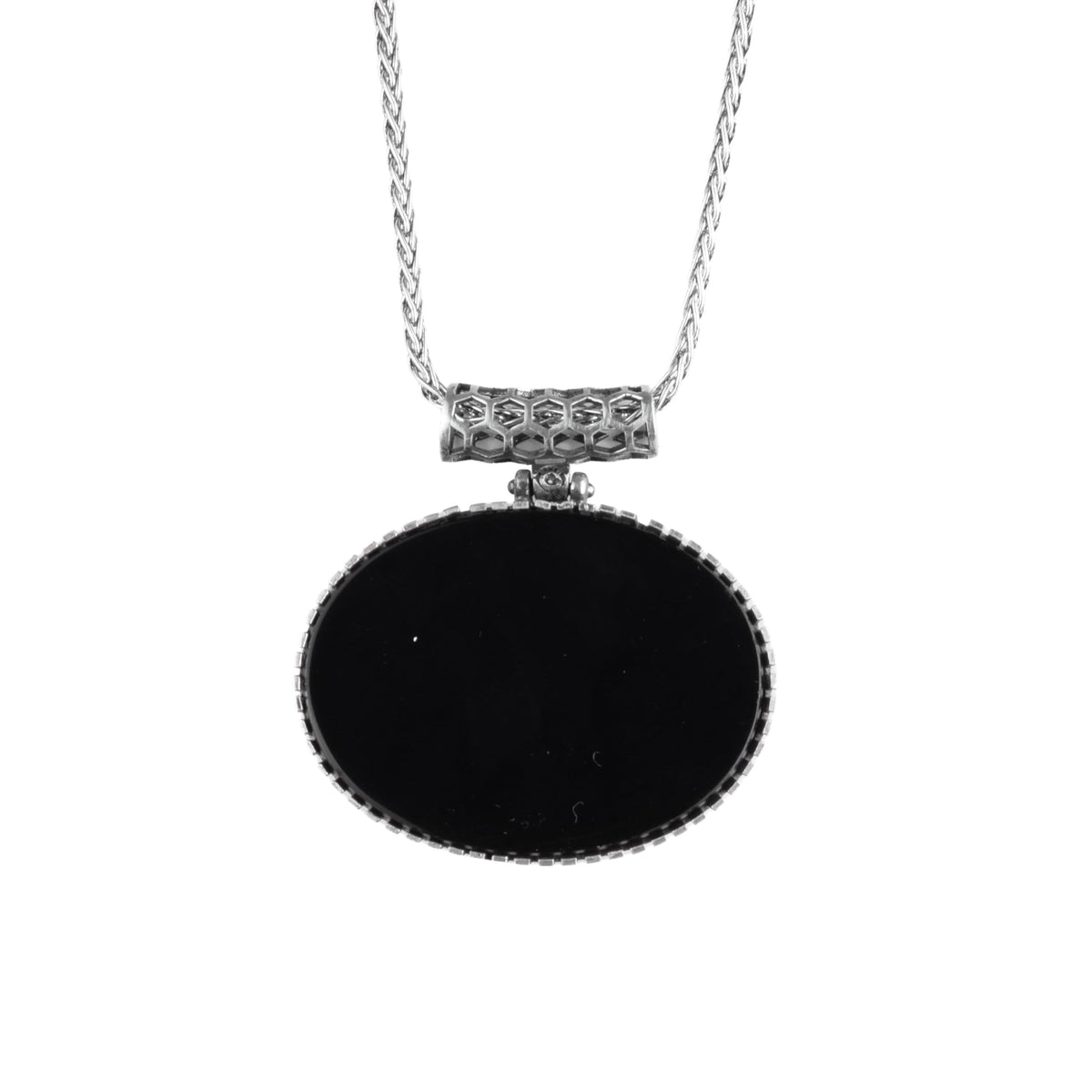 KAMBO Natural Stone Horizontal Large Men's Chain Necklace 925 Sterling Silver – Oval Stone Necklace (Onyx)