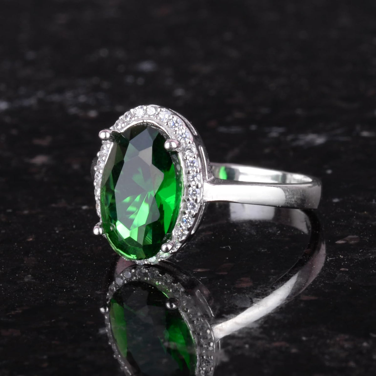 KAMBO 925 Sterling Silver Women's Ring - Elegant Oval Cut Stone Ring - Created Stone Unique Handmade Ring (Created Emerald) — 4