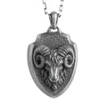 KAMBO Men's 925 Sterling Silver Ram Head Necklace – Viking Goat Symbol Shield Necklace – Chain Handmade Scandinavian Warrior Jewelry