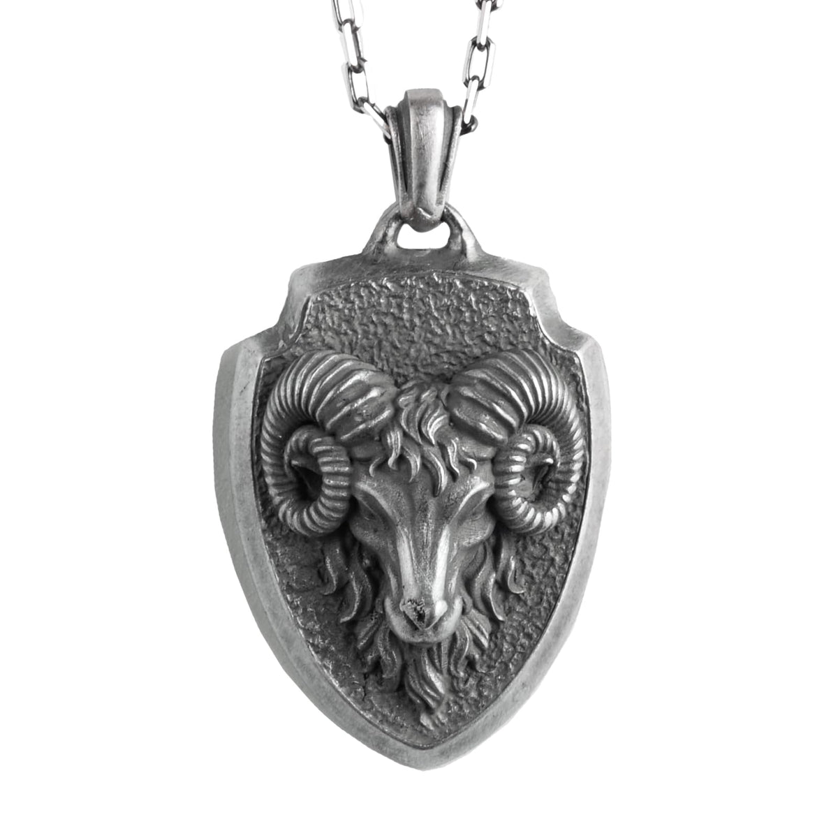KAMBO Men's 925 Sterling Silver Ram Head Necklace – Viking Goat Symbol Shield Necklace – Chain Handmade Scandinavian Warrior Jewelry