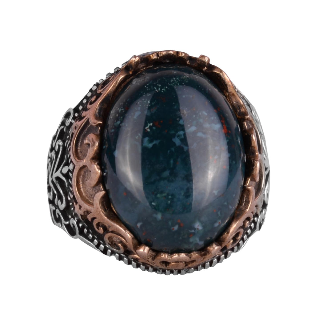 Natural Green Bloodstone Handmade Ring - 925 Sterling Silver