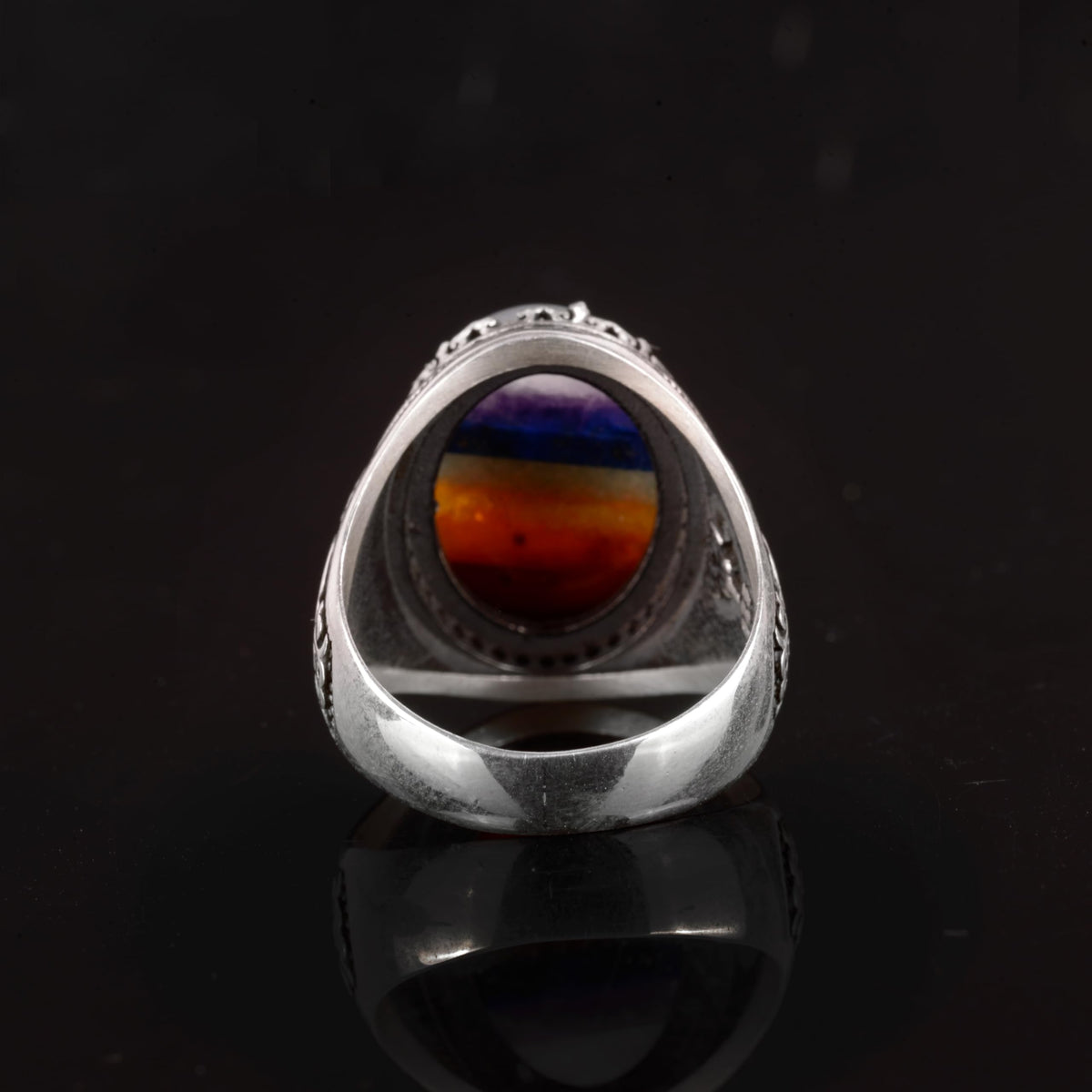 Silver Men's Ring, Rainbow 7 Different Natural Stones Sum Ring, Multi-Colored Ring — 6